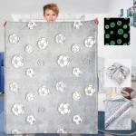 Wajade Soccer Gifts Toys for Boys Girls - Glow in The Dark Soccer Blanket Birthday Christmas Decor for Kids Age 3 4 5 6 7 8 9 10 11 12 Years Old Teens Child Toddler Throw Light Grey 50"x60"
