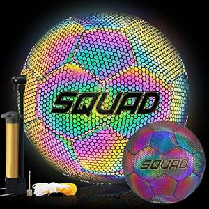 SQUAD Holographic Reflective Soccer Ball Size 5 - Reflective Glowing Ball for Night Games & Training - Durable PU Leather and Rubber Airbags - Cool & Unique Gift for Soccer Fans
