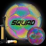 SQUAD Holographic Reflective Soccer Ball Size 5 - Reflective Glowing Ball for Night Games & Training - Durable PU Leather and Rubber Airbags - Cool & Unique Gift for Soccer Fans