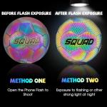 SQUAD Holographic Reflective Soccer Ball Size 5 - Reflective Glowing Ball for Night Games & Training - Durable PU Leather and Rubber Airbags - Cool & Unique Gift for Soccer Fans