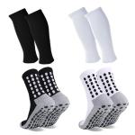 2 Set Grip Soccer Socks with Shin Guard Sleeves Non Slip Soccer Leg Sleeve Socks for Men Women(2 Set (Black+White))