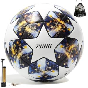 ZWAW Soccer Ball Size 5 – Waterproof PU Leather, Includes Pump, Needles, and Mesh Storage Net for Easy Carrying
