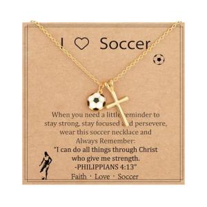 Gnamy Soccer Necklace Gifts for Teen Girls Women, Dainty Cross Pendant Sport Accessories Birthday Christmas Stocking Stuffers Valentines Religious Christian Jewelry Gifts for Coach Team Mom Kids Players Stuff 8-12 Gold