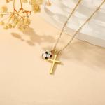 Gnamy Soccer Necklace Gifts for Teen Girls Women, Dainty Cross Pendant Sport Accessories Birthday Christmas Stocking Stuffers Valentines Religious Christian Jewelry Gifts for Coach Team Mom Kids Players Stuff 8-12 Gold