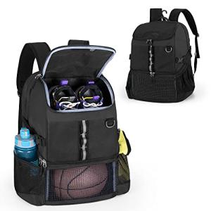 GOBUROS Basketball Bag, Soccer Equipment Bag with Ball & Shoe Compartment for Soccer Ball, Volleyball, Gym, Outdoor and Travel, Black