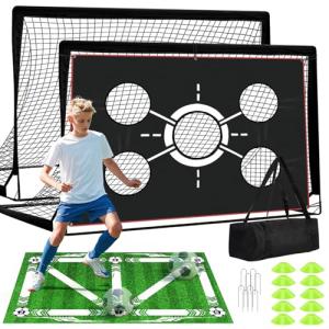 6x4 FT Kids Soccer Goals for Backyard - 2 Pack Soccer Nets Ski Skins, Portable Pop Up Goal Set Includes Training Mat, Cones, Target - Soccer Training Equipment Gift for Boys/Girls Ages 3-12