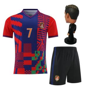 Kids Soccer Jersey for Boys Girls Youth Uniform with Doll Football Shirt Birthday Gift Set (US, Age, 10 Years, 11 Years, red)