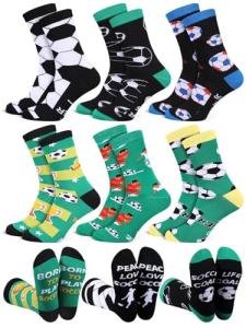 GGFIRR 6 Pairs Funny Soccer Socks for Men Women, Novelty Athletic Crew Socks, Holiday Birthday Christmas Gift for Lovers, Players, and Teams