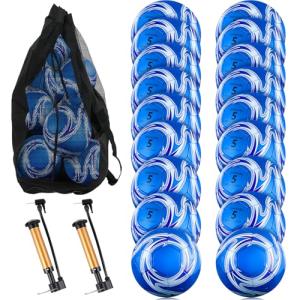 Realspring 18 Pcs Deflated Soccer Balls Bulk with Pump Bag Operation Christmas Official Size Football for Youth Outdoor Outside Sport Training Gift Christian Charity Donation(Size 5)