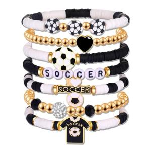 BVGA Soccer Bracelets for Women Soccer Ball Charms Bracelet Heishi Beaded Bracelets Game Day Outfits Jewelry Soccer Mom Accessories Sports Fans Party Favors Gifts (Style C)