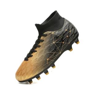 Hanani Boys Girls Soccer Cleats for Kids Football Shoes High Top Training Youth Football Cleats Outdoor/Indoor Athletic Turf Shoes Black Gold
