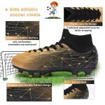 Hanani Boys Girls Soccer Cleats for Kids Football Shoes High Top Training Youth Football Cleats Outdoor/Indoor Athletic Turf Shoes Black Gold