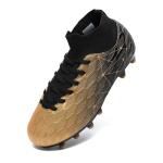 Hanani Boys Girls Soccer Cleats for Kids Football Shoes High Top Training Youth Football Cleats Outdoor/Indoor Athletic Turf Shoes Black Gold