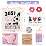 JoycuFF Soccer Gifts for Girls Soccer Stuff Accessories Gifts Sport Lovers Gift Include Glass Cup, Makeup Bag, Canvas Bag, Bracelet, Hair Scrunchies, Stickers for Team Player Birthday Gifts for Women