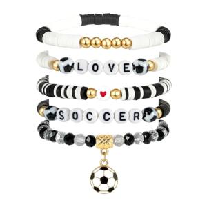 Trinckle Soccer Bracelet for Girls, Stackable Game Day Beaded Bracelets as Soccer Gifts for Woman, Soccer Mom Christmas Ornaments Senior Night Gifts Accessories Jewelry as Sports Party Favors Outfits