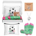 SilTriangle 5 Pcs Soccer Gifts for Women Party Favors Players Team Gift Players Makeup Bag Necklace Earrings Socks for Women Birthday Decorations Christmas Athlete Gifts Sport Stuff Accessories