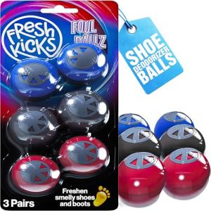 Fresh Kicks Foul Ballz Shoe Deodorizer Balls – 6 Pack – Eliminate Smelly Shoes Fast – Strong Sneaker Odor Fighter – Long-Lasting Shoe Freshener Inserts for Gym Bags, Lockers, Closets & Sports Gear