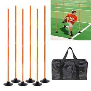 6 Pack Soccer Agility Training Poles, 5 FT Adjustable Speed and Agility Training Equipment for Football/Basketball/ Dog Practice, Bending Poles for Horses with Rubber Bases and Carry Bag（Orange）