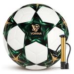 VORINA Premium Match Soccer Ball Size 5 – PU Leather Official Match Ball for Training & Games – All-Weather Performance – Includes Pump, Needle & Mesh Bag (Green & Gold)