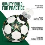 VORINA Premium Match Soccer Ball Size 5 – PU Leather Official Match Ball for Training & Games – All-Weather Performance – Includes Pump, Needle & Mesh Bag (Green & Gold)