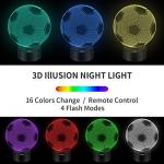 BASSI Soccer Gifts 3D Night Light,16 Colors Changing Touch/Remote Contro, Soccers 3D Illusion Lamp, Birthday Christmas Gifts for Boys Girls, Soccer Stuff Room Decor