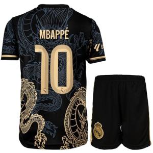 LeenBD Madrid #10 Mbappe Dragon Special Edition Kids Soccer Jersey Shirts Football Futbol Youth Sizes (Black/Gold,152)