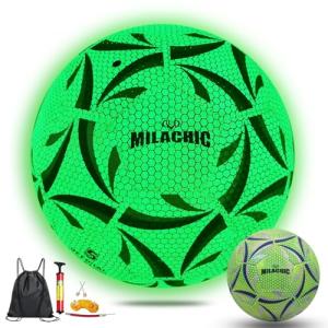 MILACHIC Glow in The Dark Soccer Ball Size 4 for Teens, Green Glowing Luminous Ball Gift for Men Women Indoor Outdoor Training (with Pump)