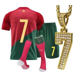 URAISEUS Boy's soccer jersey kids children's sportswear youth football uniforms with socks and #7 necklaces (8-9years/ szie24)
