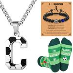 Soccer Gifts Set A-Z Letter Soccer Necklace for Men Novelty Soccer Socks&Soccer Bracelets for Soccer Lovers