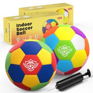 HopeRock 2 Pack Foam Indoor Soccer Balls, Quiet Soft Soccer Ball Size 4 for Kids, Safe House Soccer Ball for Indoor Play, Youth Soccer Balls for Boys 8-12, Soccer Gifts for Kids
