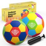 HopeRock 2 Pack Foam Indoor Soccer Balls, Quiet Soft Soccer Ball Size 4 for Kids, Safe House Soccer Ball for Indoor Play, Youth Soccer Balls for Boys 8-12, Soccer Gifts for Kids