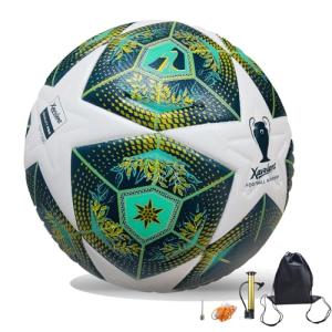 XAVOLENT Professional Soccer Ball Size 5, Thermal Bonded Waterproof PU Match-Quality Training Ball with Pump (Green)