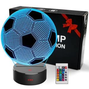 OceanWings Soccer Gifts 3D Night Light for Boys 8-12, Christmas Stocking Stuffers for Teens Girls Optical Illusion Lamp Nightlight with Remote Control 16 Color Touch Bedroom Valentines Day Decor