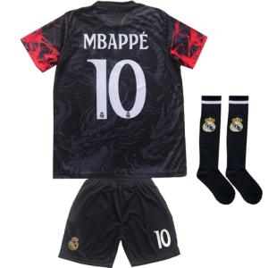 Pitch and Trek Mbappe Madrid #10 Special Dragon Limited Edition Kids Soccer Jersey Shirts Football Futbol Socks Gift Set Youth Sizes(Black,28)