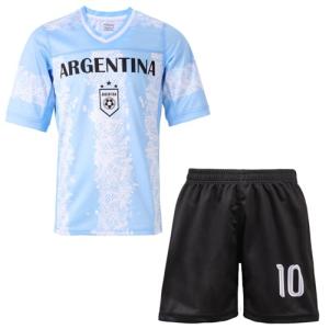YANXUE Kids Soccer Jerseys Youth Painted Striped Football Shirt, World Cup Themed Sports Uniform for Boys and Girls Light Blue