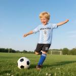 YANXUE Kids Soccer Jerseys Youth Painted Striped Football Shirt, World Cup Themed Sports Uniform for Boys and Girls Light Blue