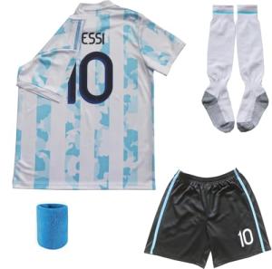ORGBRAIN 2021 Argentina Home Copa American #10 Kids Soccer Jersey & Shorts Set Youth Sizes (White, 26 (8-9 Years Old).)