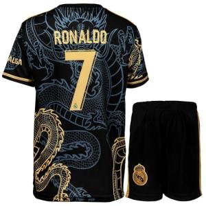 PURESTOF Ronaldo No #7 Special Dragon Edition Kids Soccer Jersey Kit Shorts Youth Sizes (Black, 152 (8-9 Years Old))