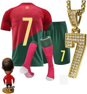Soccer Jersey Kids,Soccer Jerseys for Boys,Kids Youth Jersey Shirt Socks Soccer Shirt Gift Kit Set and Necklaces,Ornaments (US, Age, 5 Years, 6 Years, red)
