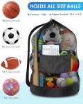 Heavy Duty Soccer Ball Net Bag (100L Large Capacity 10-12Balls), Drawstring Mesh Ball Bag with Zipper Pocket, Sports Equipment Storage Organizer Hold for Gym, Cloth, Beach, Swimming Gears (1PC)
