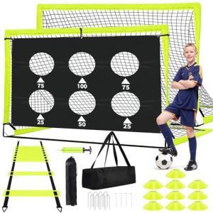 hoerlar Kids Soccer Goals for Backyard Set of 2-6x4 ft Portable Pop Up Soccer Nets Training Equipment with Soccer Ball, Ladder, Cones, Ideal Birthday for Kids Ages 3-5 6-8 8-10 10-12