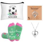 SilTriangle 5 Pcs Soccer Gifts for Women Party Favors Players Team Gift Players Makeup Bag Necklace Earrings Socks for Women Birthday Decorations Christmas Athlete Gifts Sport Stuff Accessories