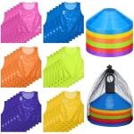 Boyiee Practice Equipment 60 Disc Cones Agility Soccer Cones and 36 Nylon Mesh Pinnies Scrimmage Vests Team Practice Jersey with Carry Bag and Holder for Sports Training Basketball Football Coaching