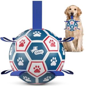 QDAN Large Dog Toys, 8 Inch Durable Balls for Dogs for Outdoor Indoor, Soccer Ball with Straps, Herding Balls, Interactive Toy for Tug of War, Dog Ball to Keep Them Busy (8 Inch)