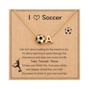 Soccer Necklace Gifts for Teens Women, Soccer Stuff Favors Initial A Necklace Pendant Chain Sport Necklaces Birthday Christmas Valentine Day Jewelry Gifts for Team Coach Player Mom Fans Lovers (A)