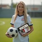 BuyCard 2 Pcs Soccer Gifts Makeup Bag with Chenille Letter Patch, Clear Cosmetic Pouch PVC Organizer Purse, Waterproof Travel Bag, Portable Toiletry Storage Bag for Her Girls Friends Women