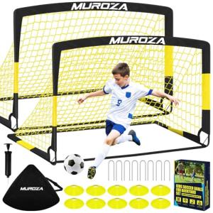 Kids Soccer Goals for Backyard Set, 2 Pack of 4x3 ft Portable Pop Up Soccer Nets with Soccer Ball, Agility Ladder, Cones, Complete Training Equipment for Youth, Toddler Outdoor Sports Games