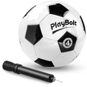 PlayBolt Soccer Ball Size 4 - Premium PVC Leather Cover - Youth Soccer Balls with Pump - Training, Practice, Match & Game Ball for Kids & Teens (Pack of 1)