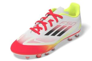 Adidas Unisex-Kids F50 Club Firm Ground/Multi Ground Soccer, White/Black/Solar Yellow, 1