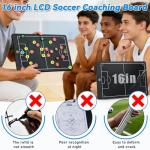 16-inch LCD Soccer Coaching Board, Portable Electronic Magnetic Tactical Display Board with Stylus and Magnetic Pieces, Reusable Whiteboard, for Coaches, Players, and Fans